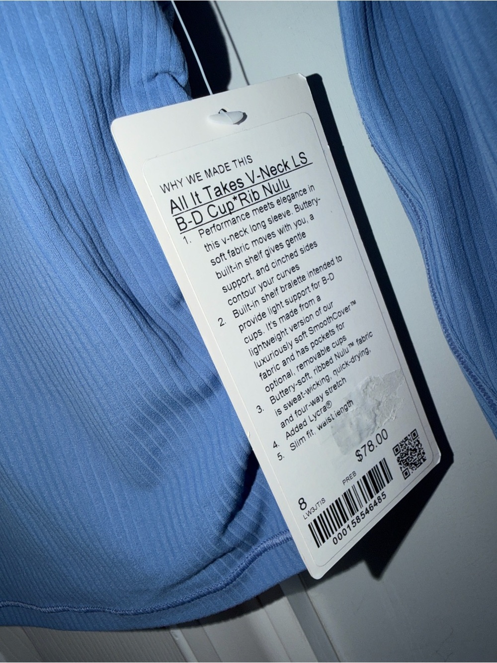 Lululemon All It Takes Ribbed Nulu V-Neck Long-Sleeve Shirt *B-D Cups size 8 - Picture 7 of 8